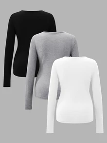 Modmama 3件裝哺乳純色長袖上衣 - 彩色 - 查看 3