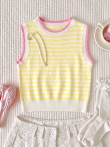 Comfortcana 2026秋冬/夏季/休閒/Y2K風格衣服/可愛上衣/萬聖節/節慶穿搭/校園/波點/藍色 - 黃色 - 查看 6