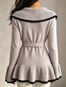 SHEIN 女款基礎簡約優雅法式時尚浪漫前綁帶開襟衫 - 彩色 - 查看 3