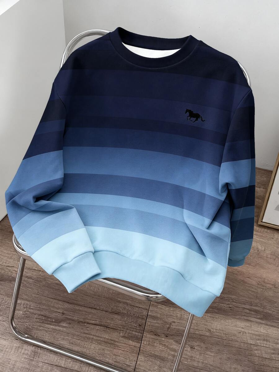 Daypath Plus Size Men's Fashion Blue Gradient Pullover Sweatshirt - Blue - View 1
