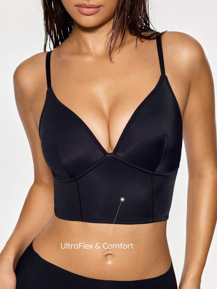 SHAPORA 1件女款簡約基礎親膚可調節肩帶背心 - 黑色 - 查看 4