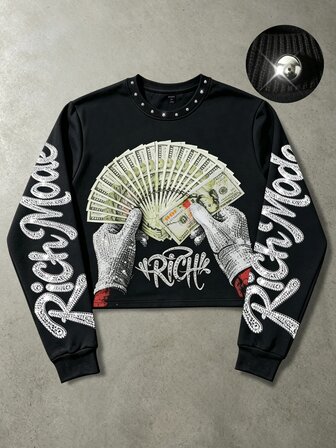 Camiseta de manga larga con cuello redondo y puños para hombre, estilo casual de moda primavera/otoño 2026, diseño gráfico vintage americano, estilo campus unisex para pareja, streetwear fino para mujer