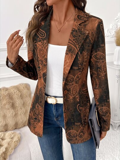 SHEIN Clasi Women's Elegant Autumn Plaid Blazer, Long Sleeve Versatile Casual Commute Classic Plaid Jacket