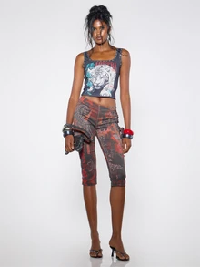MUSERA Dark Grey Graphic Detail Stud Tank Top Summer Halloween Sexy Streetwear 90s Going Out Club Night Nightclub Y2k - Black - View 2