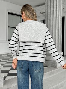 Pariaura Vintage Fashion Black Striped Detachable Shawl Design Soft & Cozy Casual Versatile Knit Cardigan - Grey - View 2