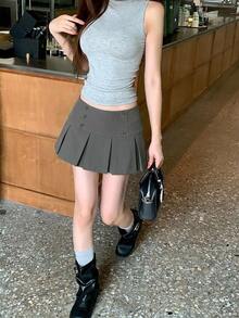 DAZY Rok Jala Lipit Gaya Korea untuk Wanita - Grey - View 2