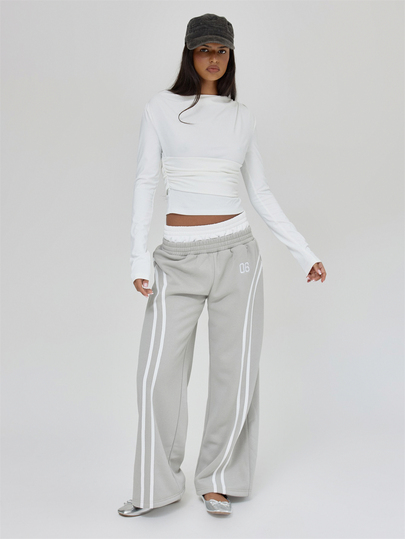 MUSERA Pantaloni della tuta grigi a righe con doppio elastico in vita, essenziali per l'uso quotidiano in autunno e inverno