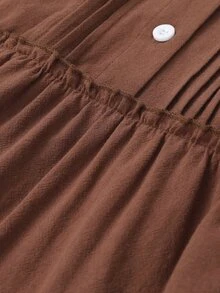 Holdful Holdful Women's Fashion Button Half-Placket Pleated Minimalist Shirt - Coffee Brown - View 8