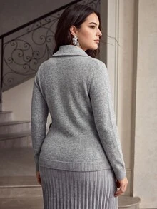 ZEYLAH Plus Size Women's Solid Color Long Sleeve Autumn/Winter Fashion Classic Pure Wool Sweater - Grey - View 4