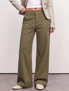 Avantive Women's Striped Straight Leg Loose Casual Versatile Long Pants - Brown - View 5