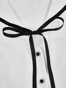 Sweetra Plus Size Women's Casual Commute Minimalist Woven White Long Sleeve Shirt, Autumn/Winter Fall - White - View 10