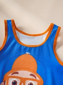 Blippi X SHEIN Set Pakaian Dalam Tank Top dan Celana Pendek Motif Kartun untuk Anak Laki-Laki - Biru - View 4