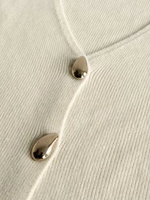 Elenzga Plus Size Women's Solid Color Single-Breasted Casual Daily Cardigan - Beige - View 5