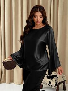 Elaquor Plus Size Women Solid Color Casual Versatile Daily Wear Shirt - Black - View 4