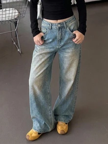 DAZY Women's Casual Wide Leg Jeans With Back Pocket Print, Slimming Long Pants - Fresh Green - View 2