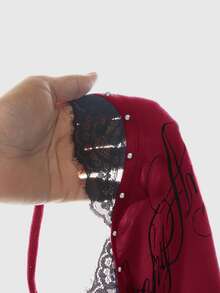 ROMWE Y2K Women's Lace Patchwork Letter Pattern Casual Daily Camisole - Burgundy - View 5