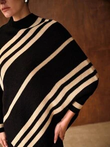 MOTF PREMIUM WOMEN'S STRIPED CASUAL DAILY LONG SLEEVE SWEATER - Black - View 3