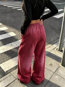 SuriyaCove Women's Letter Print Elastic Waist Gradient Loose Wide Leg Sweatpants - Multicolor - View 2