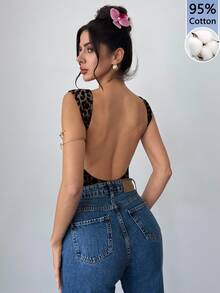 Firerie 女款優雅浪漫時尚通勤性感豹紋連身內衣，適合派對、度假、返校、浪漫約會與婚禮生日穿搭，95%棉舒適百搭內著連身衣 - 棕色 - 查看 2