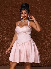 Maweii Plus-Size Sexy Pink Cold Shoulder Backless Dress - Pink - View 5