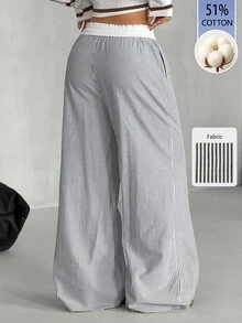 Coolane Women's Tree Branch Pattern Wide Leg Casual Pants - Black and White - View 8