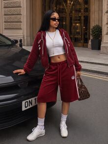 Dewbera Dewbera Women's Colorblock Zip-Up Casual Daily Travel Sports Sweatshirt - Burgundy - View 9