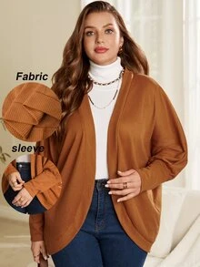 Rosumi Women's Plus Size Brown Textured Long Sleeve Knit Cardigan - Brown - View 1