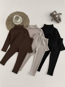 Sparklyn Tween Girl Tween Girl 3pcs Knitted Fuzzy Ribbed Sweatshirt And Pants Set, Ribbed Print Pattern With Leggings, Casual Fashion Simple Comfortable, Suitable For Indoor And Outdoor, Back To School - Multicolor - View 2
