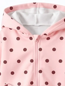 Bộ 2 món áo hoodie kéo khóa và quần dài chấm bi màu hồng cho bé, bộ đồ áo nỉ và quần dài in họa tiết chấm bi dễ thương cho trẻ sơ sinh - Nhiều màu - Xem 5
