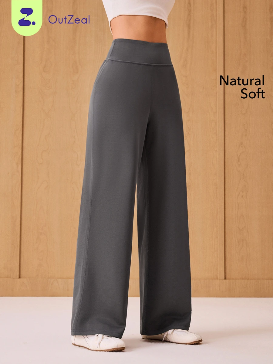 OutZeal Women Sports Pants Solid Color Casual Yoga Studio Soft High Waist Wide Leg Active Bottom For Spring Summer - Dark Grey - View 1