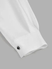 Sweetra Plus Size Women's Casual Commute Minimalist Woven White Long Sleeve Shirt, Autumn/Winter Fall - White - View 6