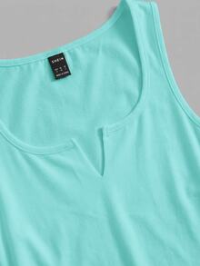 Slaydiva (Premium Fabric Version) - Summer Knitted Fine Ribbed Multi-Function Sleeveless Short Solid Color Notch Neck Tank Top - Mint Blue - View 3