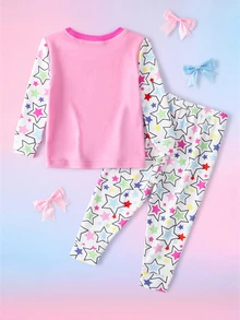 My Little Pony X SHEIN Baby Girl Cartoon Print Long Sleeve Top And Leggings Loungewear Set - Pink - View 2