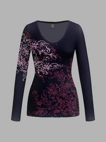 Attitoon Women's V-Neck Casual Minimalist Versatile Slim Fit Long Sleeve T-Shirt, Suitable For Autumn/Winter - Multicolor - View 3