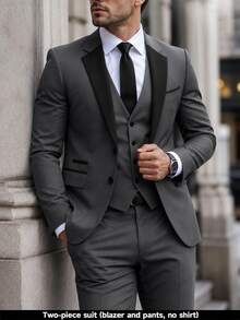 Manfinity Bizformal Men's Mature Casual Daily Versatile Colorblock Lapel Neck Jacket And Pants Suit Set - Multicolor - View 3