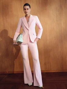MOTF PREMIUM WOMEN'S ELEGANT COMMUTER FLARED SUIT PANTS - Pink - View 1