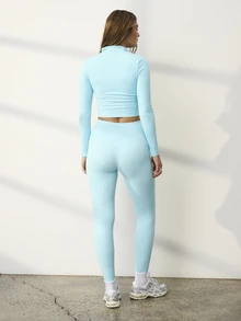 Aralina CONTRAST ¾ ZIP LONG SLEEVE TOP AND LEGGING SET - Teal Blue - View 11