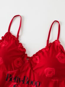 Betty Boop x SHEIN Plus Size Women's Lip Print Cami Nightgown - Red - View 3