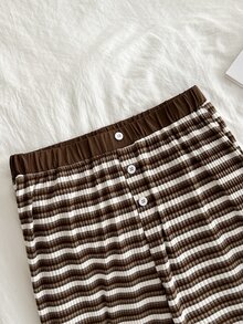 Elamini Women's Elegant Commute Casual Fashion & Versatile Striped Camisole Long Pants & 2 Pieces Set - Coffee Brown - View 5