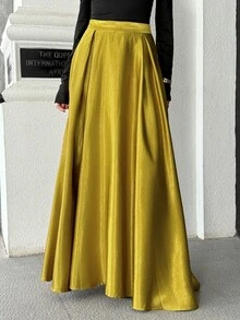 Pariaura Women's Solid Color Pleated Casual Versatile Skirt - Yellow - View 3