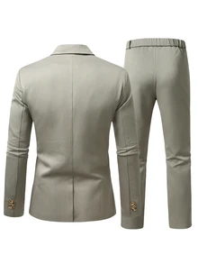 Manfinity Bizformal طقم بدلة رجالية فاخرة مزدوجة الصدر، تضيف المزيد من الأناقة والطبقات، مناسبة للتنقل اليومي والأعمال والتجمعات والحفلات. - أخضر عسكري - مشاهدة 2
