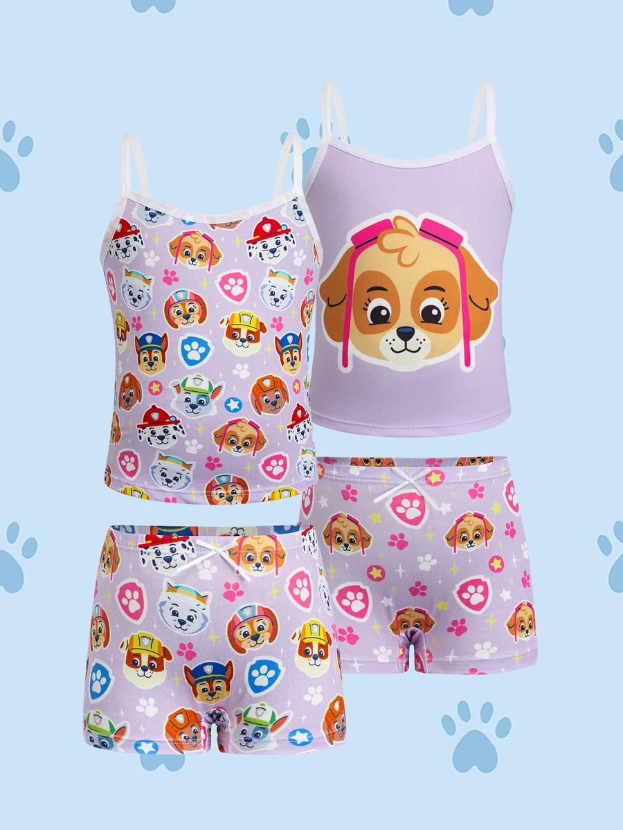 SHEIN | PAW Patrol 女童卡通印花細肩帶背心上衣與短褲內衣2件套 - 紫色 - 查看 1