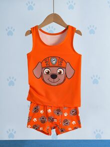 SHEIN | PAW Patrol Young Boy Cartoon Print Tank Top And Boxer Briefs Set - Orange - View 3