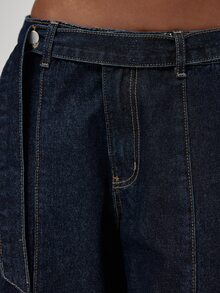 MUSERA Blue Denim Belted Wide Leg Jeans Fall Autumn Winter Coolgirl Back To School Blancs - Flint Stone - View 5