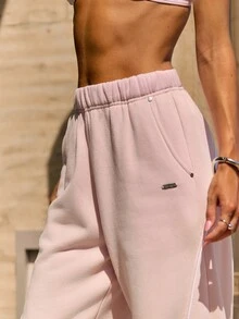 GLOWMODE Cozy Street Collection Everyday Fleece Jetsetter Relaxed Straight-Leg Pants With Double Piping & Studded Pockets Daily Casual Fall Winter Wear - Pink - View 3