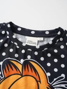 GARFIELD | SHEIN Tween Girl Polka Dot Print Crew Neck Short Sleeve T-Shirt - Black - View 3