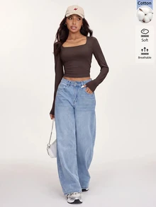 SHEIN BASICS 3件組女款純色方領T恤 - 彩色 - 查看 3