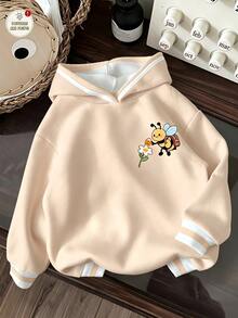 Kids Young Girl Casual Minimalist Thick Soft Comfortable Hooded Sweatshirt Suitable For Autumn/Winter Thermal Lined - Multicolor - View 2