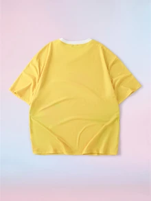 My Little Pony X SHEIN Men's Letter & Heart Print Short Sleeve Casual T-Shirt G4 - Yellow - View 2