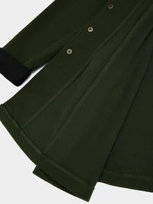 Sweetra Plus Size Women's Colorblock Pleated Fashion Versatile Overcoat - Army Green - View 9